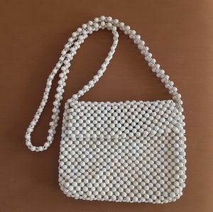White wooden beaded purse